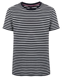 weißes und schwarzes horizontal gestreiftes T-Shirt mit einem Rundhalsausschnitt von Tommy Hilfiger