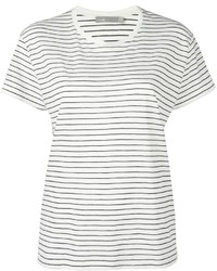 weißes und schwarzes horizontal gestreiftes T-Shirt mit einem Rundhalsausschnitt von Vince