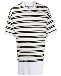 weißes und schwarzes horizontal gestreiftes T-Shirt mit einem Rundhalsausschnitt von White Mountaineering