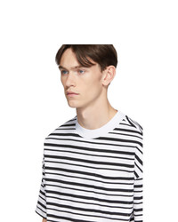 weißes und schwarzes horizontal gestreiftes T-Shirt mit einem Rundhalsausschnitt von BOSS
