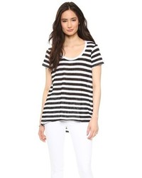 weißes und schwarzes horizontal gestreiftes T-Shirt mit einem Rundhalsausschnitt von Wilt