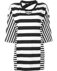 weißes und schwarzes horizontal gestreiftes T-Shirt mit einem Rundhalsausschnitt von Y-3