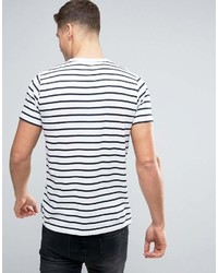 weißes und schwarzes horizontal gestreiftes T-Shirt mit einem Rundhalsausschnitt von French Connection