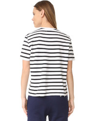 weißes und schwarzes horizontal gestreiftes T-Shirt mit einem Rundhalsausschnitt von Zoe Karssen