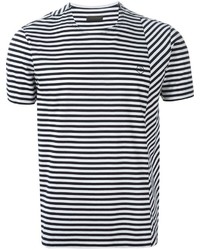 weißes und schwarzes horizontal gestreiftes T-Shirt mit einem Rundhalsausschnitt von Z Zegna