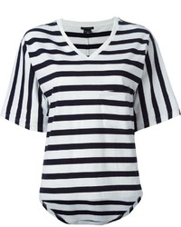 weißes und schwarzes horizontal gestreiftes T-Shirt mit einem V-Ausschnitt