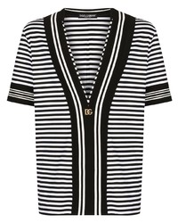 weißes und schwarzes horizontal gestreiftes T-Shirt mit einem V-Ausschnitt von Dolce & Gabbana
