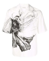 weißes und schwarzes Kurzarmhemd mit Blumenmuster von Alexander McQueen
