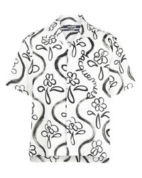 weißes und schwarzes Kurzarmhemd mit Blumenmuster von Jacquemus