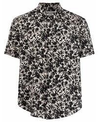 weißes und schwarzes Kurzarmhemd mit Blumenmuster von Saint Laurent