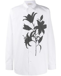 weißes und schwarzes Langarmhemd mit Blumenmuster von Alexander McQueen