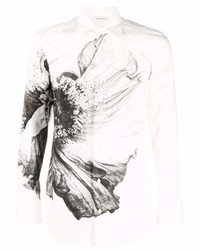 weißes und schwarzes Langarmhemd mit Blumenmuster von Alexander McQueen