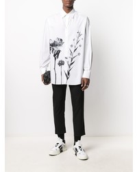 weißes und schwarzes Langarmhemd mit Blumenmuster von Valentino