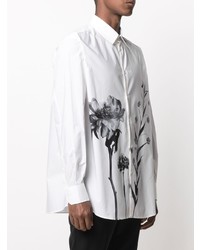 weißes und schwarzes Langarmhemd mit Blumenmuster von Valentino
