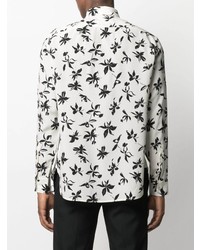 weißes und schwarzes Langarmhemd mit Blumenmuster von Saint Laurent