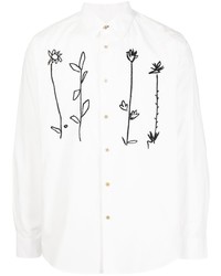 weißes und schwarzes Langarmhemd mit Blumenmuster von Paul Smith
