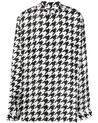weißes und schwarzes Langarmhemd mit Hahnentritt-Muster von Balmain
