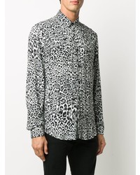weißes und schwarzes Langarmhemd mit Leopardenmuster von Just Cavalli