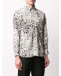 weißes und schwarzes Langarmhemd mit Leopardenmuster von Saint Laurent