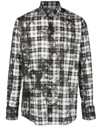 weißes und schwarzes Langarmhemd mit Schottenmuster von Karl Lagerfeld