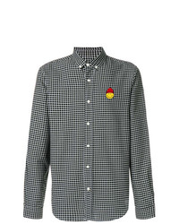 weißes und schwarzes Langarmhemd mit Vichy-Muster von AMI Alexandre Mattiussi