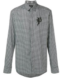weißes und schwarzes Langarmhemd mit Vichy-Muster von Philipp Plein