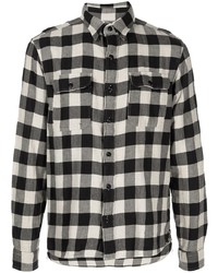 weißes und schwarzes Langarmhemd mit Vichy-Muster von Ralph Lauren RRL