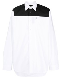 weißes und schwarzes Langarmhemd von Raf Simons