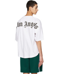 weißes und schwarzes Strick T-Shirt mit einem Rundhalsausschnitt von Palm Angels