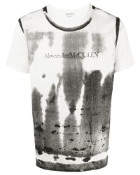 weißes und schwarzes Mit Batikmuster T-Shirt mit einem Rundhalsausschnitt von Alexander McQueen