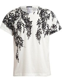 weißes und schwarzes T-Shirt mit einem Rundhalsausschnitt mit Blumenmuster