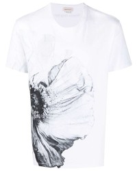 weißes und schwarzes T-Shirt mit einem Rundhalsausschnitt mit Blumenmuster von Alexander McQueen