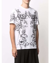 weißes und schwarzes T-Shirt mit einem Rundhalsausschnitt mit Blumenmuster von Valentino