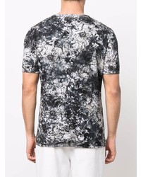 weißes und schwarzes T-Shirt mit einem Rundhalsausschnitt mit Blumenmuster von Avant Toi