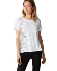 weißes und schwarzes T-Shirt mit einem Rundhalsausschnitt mit Blumenmuster von Marc O'Polo