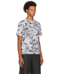 weißes und schwarzes T-Shirt mit einem Rundhalsausschnitt mit Blumenmuster von Dries Van Noten