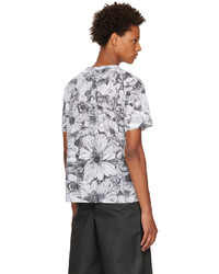 weißes und schwarzes T-Shirt mit einem Rundhalsausschnitt mit Blumenmuster von Dries Van Noten