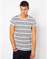 weißes und schwarzes T-Shirt mit einem Rundhalsausschnitt mit geometrischem Muster von Asos
