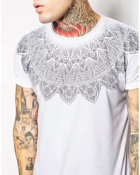 weißes und schwarzes T-Shirt mit einem Rundhalsausschnitt mit geometrischem Muster von Asos