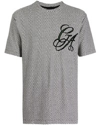 weißes und schwarzes T-Shirt mit einem Rundhalsausschnitt mit geometrischem Muster von Giorgio Armani