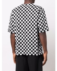weißes und schwarzes T-Shirt mit einem Rundhalsausschnitt mit Karomuster von Saint Laurent