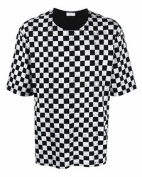 weißes und schwarzes T-Shirt mit einem Rundhalsausschnitt mit Karomuster von Saint Laurent