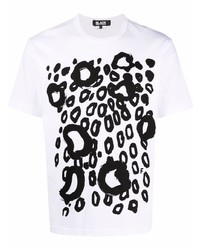 weißes und schwarzes T-Shirt mit einem Rundhalsausschnitt mit Leopardenmuster von Black Comme Des Garçons