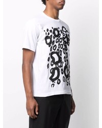 weißes und schwarzes T-Shirt mit einem Rundhalsausschnitt mit Leopardenmuster von Black Comme Des Garçons