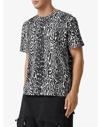 weißes und schwarzes T-Shirt mit einem Rundhalsausschnitt mit Leopardenmuster von Burberry