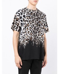 weißes und schwarzes T-Shirt mit einem Rundhalsausschnitt mit Leopardenmuster von Roberto Cavalli