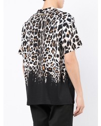 weißes und schwarzes T-Shirt mit einem Rundhalsausschnitt mit Leopardenmuster von Roberto Cavalli