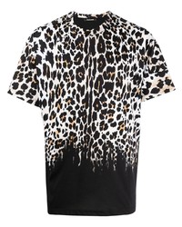 weißes und schwarzes T-Shirt mit einem Rundhalsausschnitt mit Leopardenmuster von Roberto Cavalli