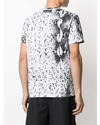 weißes und schwarzes T-Shirt mit einem Rundhalsausschnitt mit Schlangenmuster von Just Cavalli