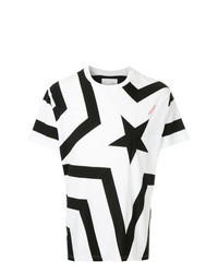 weißes und schwarzes T-Shirt mit einem Rundhalsausschnitt mit Sternenmuster